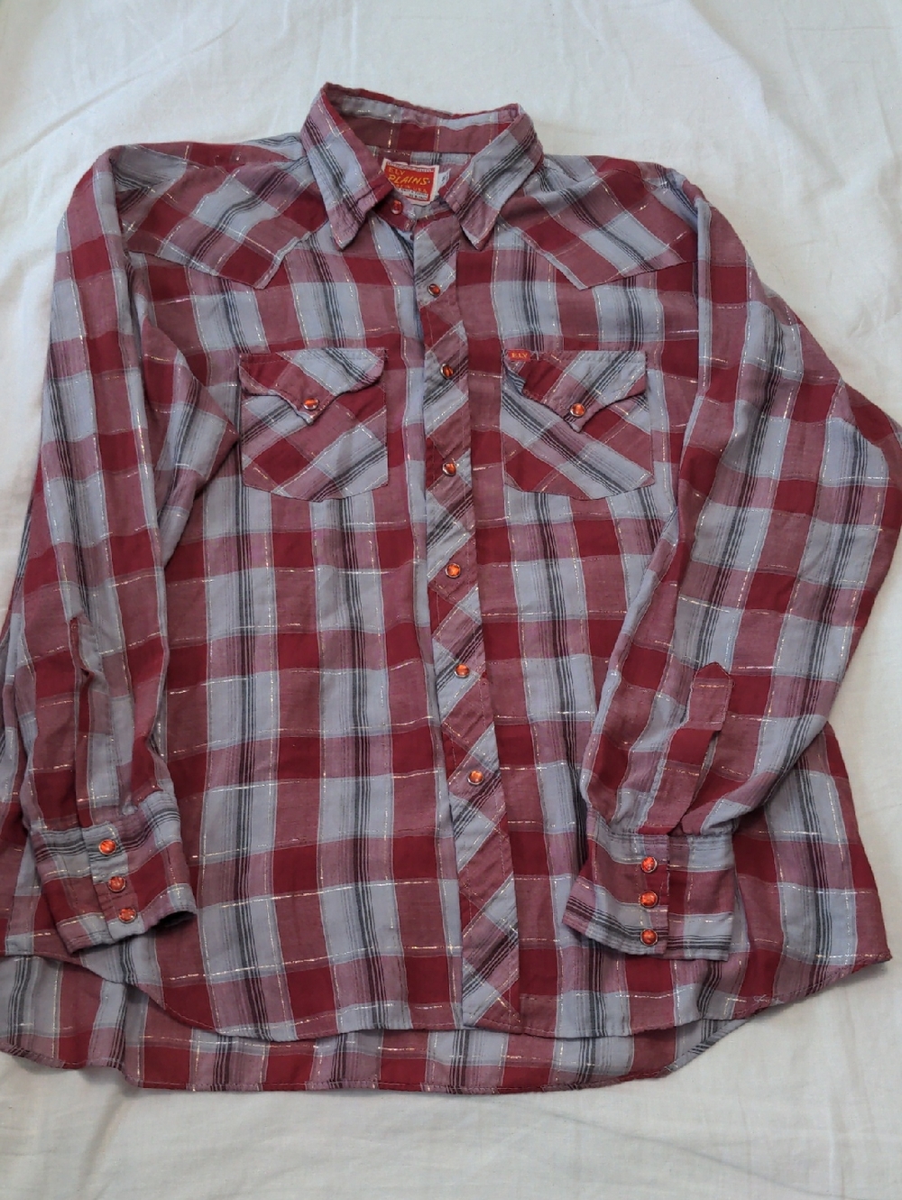 Ely Plains Red And Grey Plaid Pearl Snap Western Button Down Size 17 1/2 36